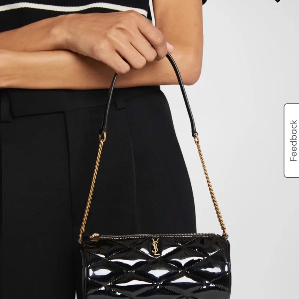 Yves Saint Laurent Glossy Black and Gold Shoulder Bag